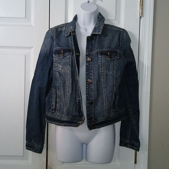 Bongo denim distressed jean denim jacket  Juniors Sz L - Picture 1 of 7